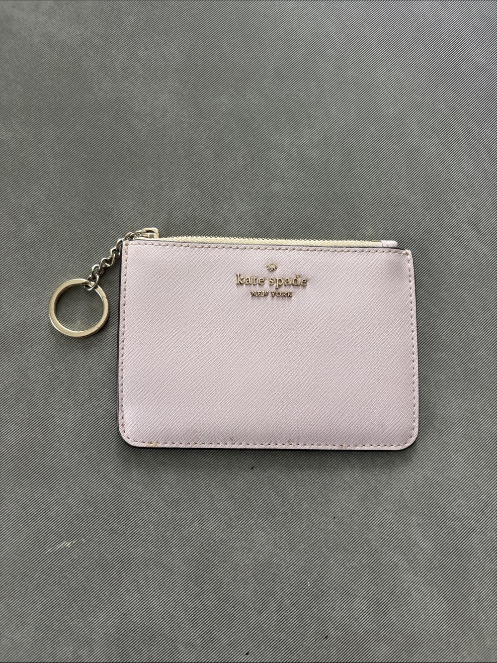Kate Spade Light Pink/Mauve Leather Zip Close Card Holder with Key Ring